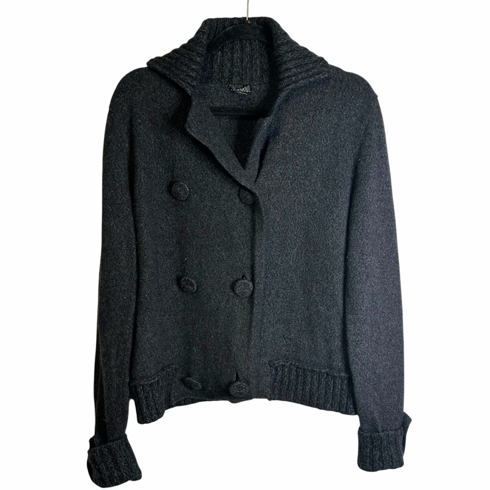 Prive Cashmere Black Double-Breasted Women's Cardigan Sweater Large Quiet Luxury